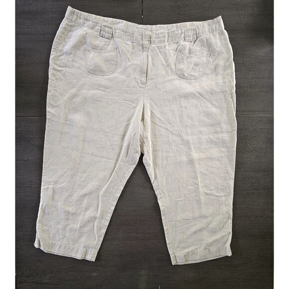 J Jill Sz 4XL  Tan Linen Crop Capri Pants Lagenlook Minimalistic Coastal Summer - Picture 1 of 8